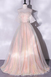 Elegante vestido de noche de fiesta con hombros descubiertos y corte A